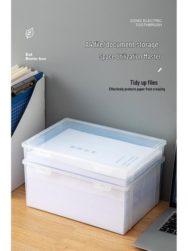 Transparenter Kunststoff A4 Schreibtischorganizer mit Deckel - Staubdichte quadratische Ablagebox