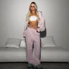 2026 new cross-border casual women's suit features color matching rough edge long-sleeved jacket lace-up trousers two-piece set
