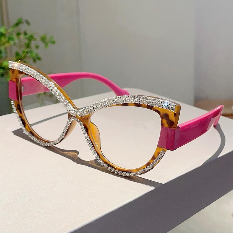 Multi Color Decor Frame Chic Crystal Design Ladies Glasses Non-prescription Striped Po Trends Eyewear for Women's