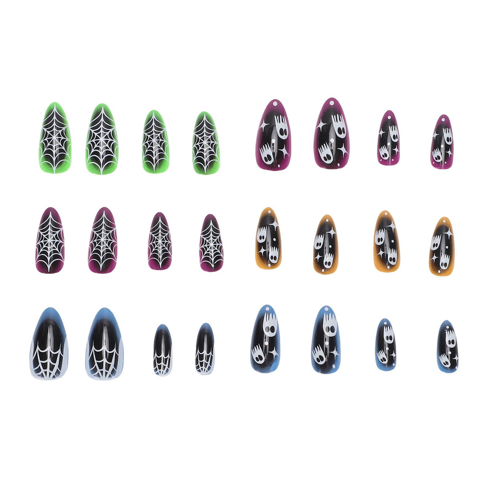 

24Pcs Press On Nails Fake Artificial False Little Spider Web Pattern Full Cover Stick On Detachable with File Gel for Parties Role Playing