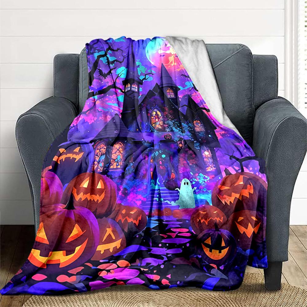 1pc Halloween Haunted Blanket, Lightweight Flannel Throw Blanket for Sofa, Bed, Travel, Camping, Living Room, Office, Couch, Chair, and Bed