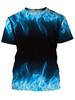 One Summer Essential 3D Blue Flame Printed T-Shirt Vibrant Graphic Tee Daily Wear Casual for Outdoor Activities Summer Vacations