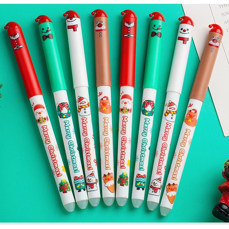 4Pcs Cartoon Christmas Santa Claus Snowman Elk Erasable Gel Pen Cute 0.5Mm Blue/Black Ink Signature Pens School Supplies