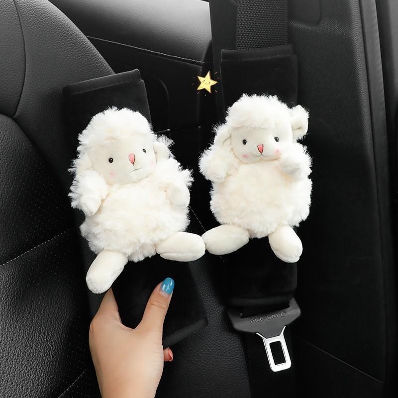 Cute Cartoon Car Seat Belt Shoulder Cover Soft Faux Fur Women Goddess Car Decoration