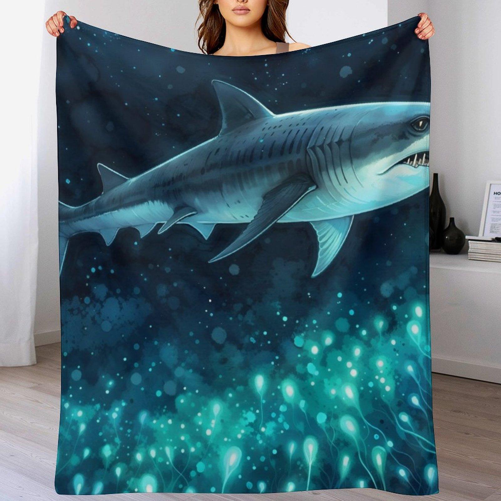 

Megalodon Shark Swimming Throw Blanket All Weather Soft Throw Blanket for Sofa 102x76cm(40x30in)