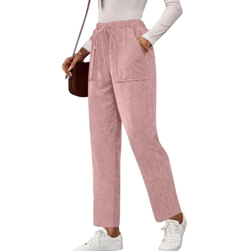Women's Solid Color Corduroy Pocket Straight Casual Long Pants