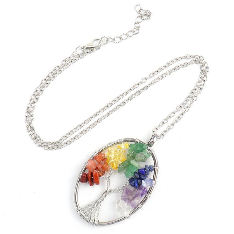 Hand-Wound Natural Gravel Crystal Curved Loose Root Tree Of Life Necklace Fortune Tree Necklace Women'S Necklace N24