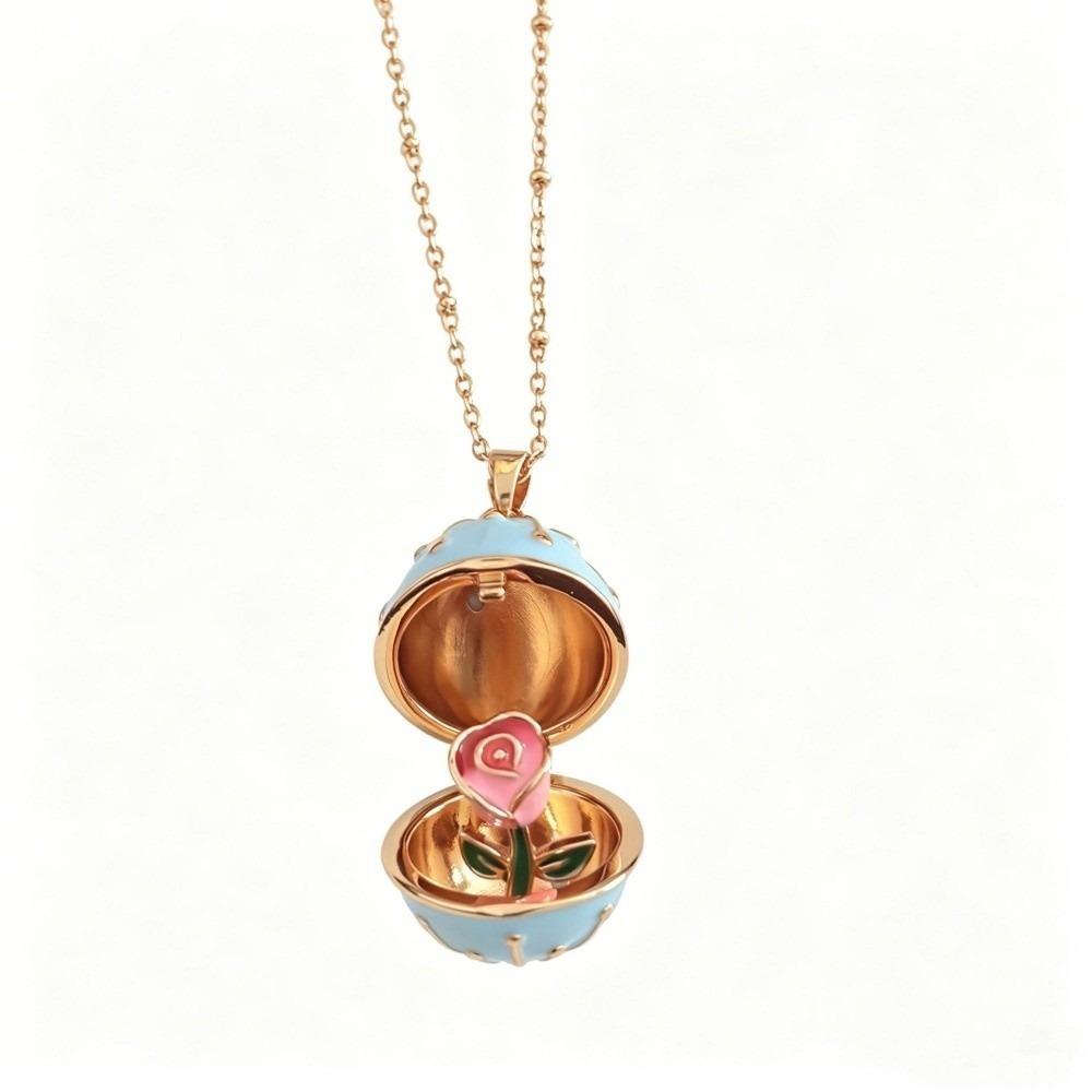 Round Egg-shaped Box Openable Flower Necklace Copper Pendant Jewelry Accessories Anniversary