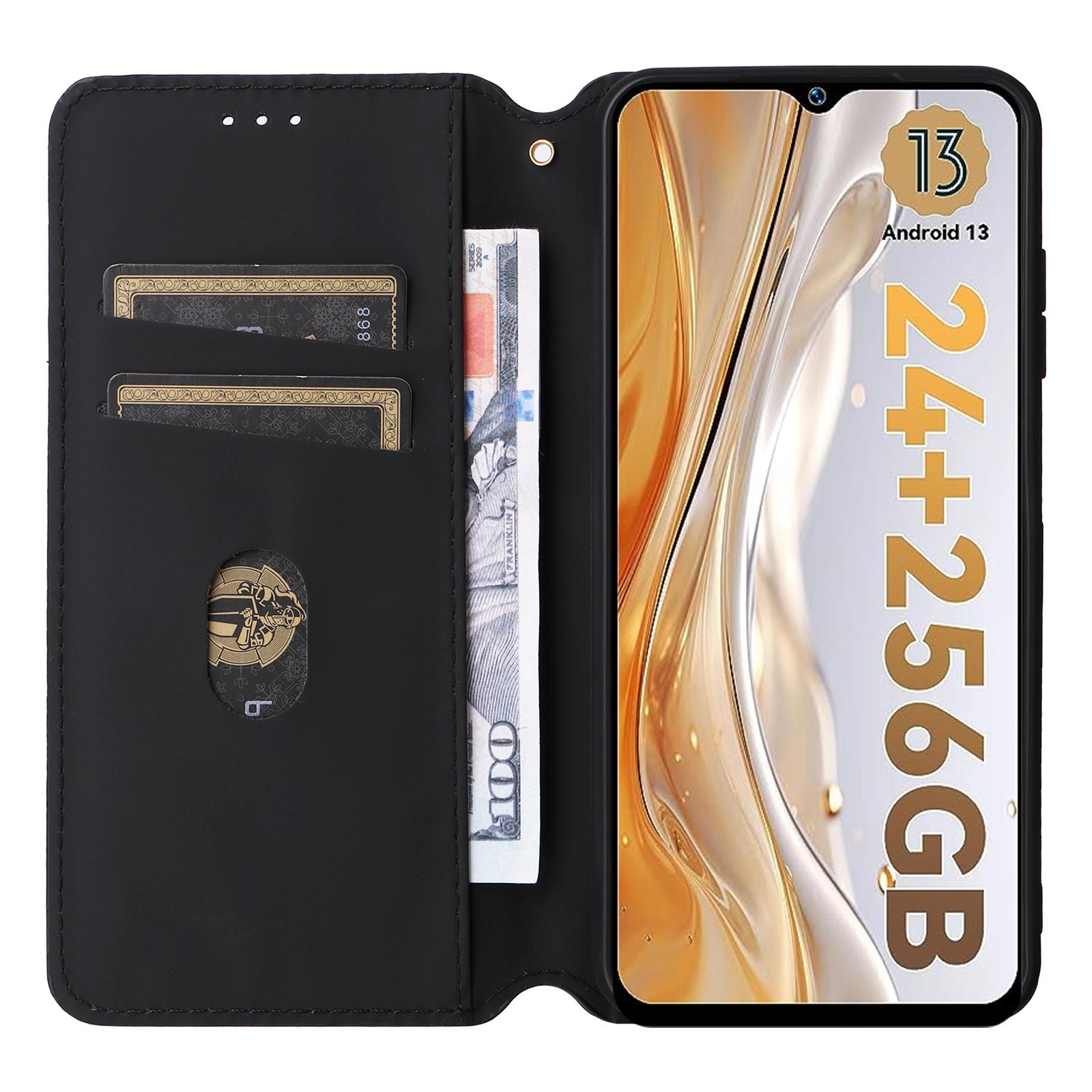 

For Oukitel C36/C35 Case Magnetic Imprinted PU Leather Wallet Phone Cover Black