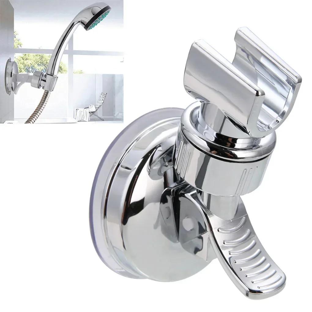 1Pc No Drill Removable Shower Head Bracket Adjustable Strong Suction Cup Shower Rack ABS Silver Bathroom Nozzle Fixed Base