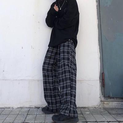 2024 Women's High Waist Plaid Pants - Korean Style, Casual, Wide Leg, Loose Fit for Spring and Autumn.