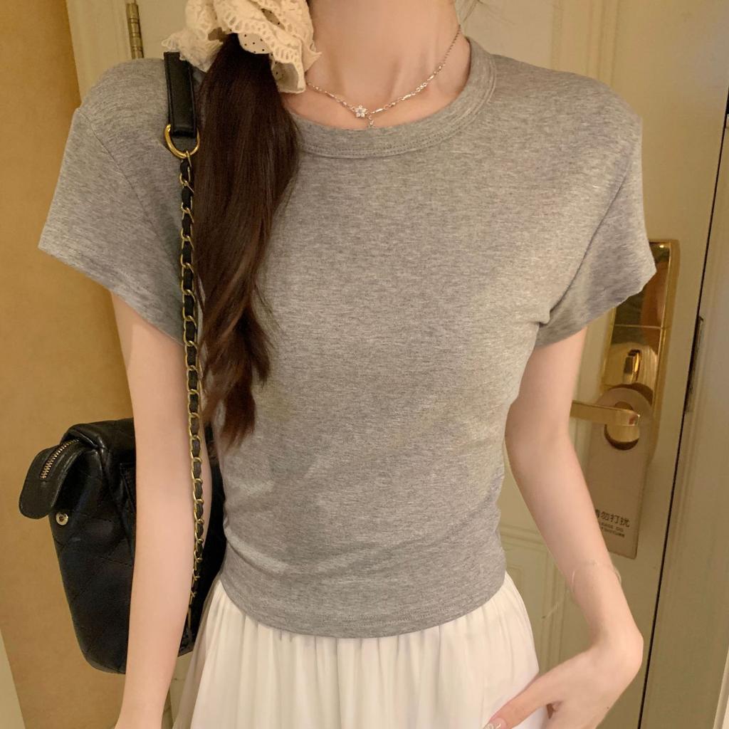 Forward Shoulder Round Neck Short-sleeved T-shirt for Women In Women's Summer New Solid Color Slim Short Hot Girl T-shirt Underwear Top for Women