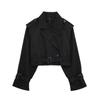 Women Fashion Belt Cropped Trench Jacket Vintage Notched Neck Long Sleeve Female Chic Lady Coat Outfits