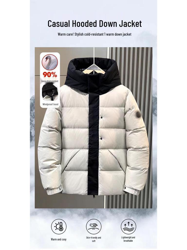 Men's Winter Fashion Stand Collar Windproof White Duck Down Jacket