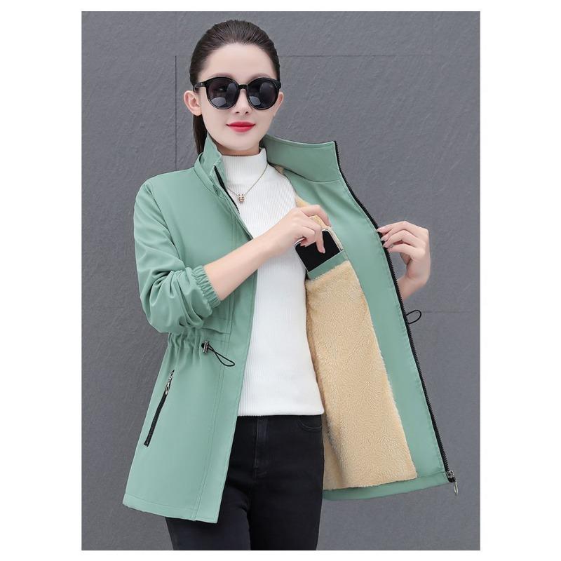Winter Plus Velvet Thickened Mid-length Windbreaker Ladies Korean Version of The Autumn and Winter Warm Jacket