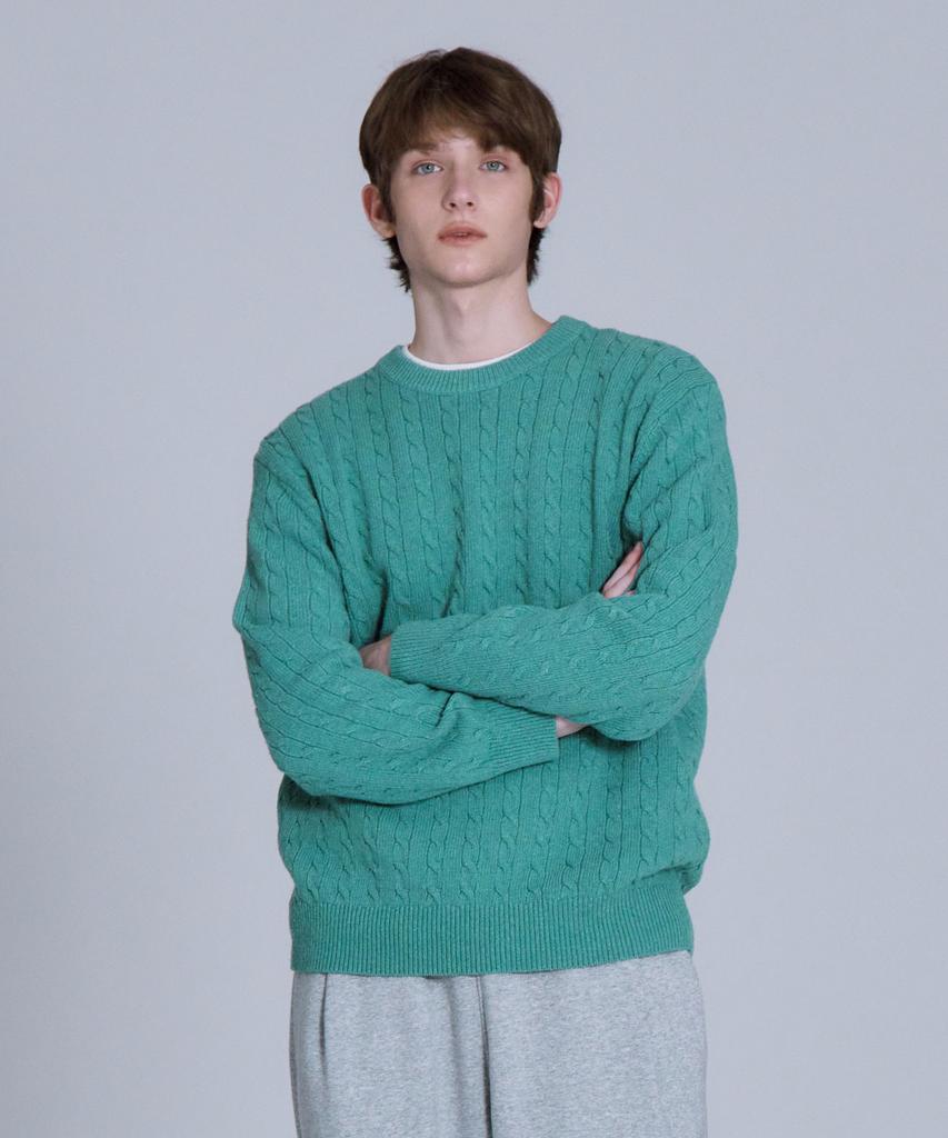 BASIC HOUSE Cable Round Neck Knit Mint Lykt7101 (Type B)