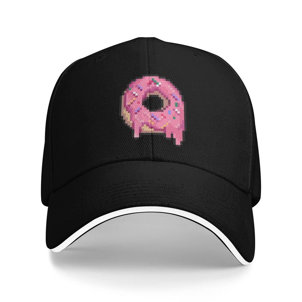 Drippy Pink Frosted Sprinkled Pixel Donut Baseball Cap Tennis Sunscreen Trucker Hat Couple Women Vintage Design Snapback Cap