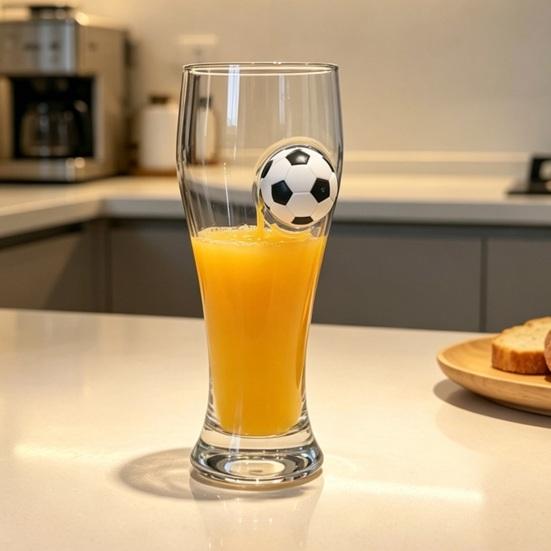 Soccer Beer Glass, 420ml Capacity Craft Beer Pint Mug with Football Decor, Pub Drinking Cup for Party Home Bar