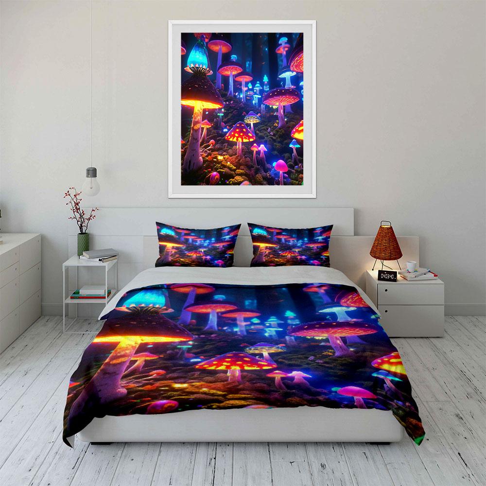 Glowing Fantasy Mushroom Design Bedding Duvet Cover Set Duvet Cover Pillowcases (1 * Duvet Cover 2 * Pillowcases, without duvet insert)