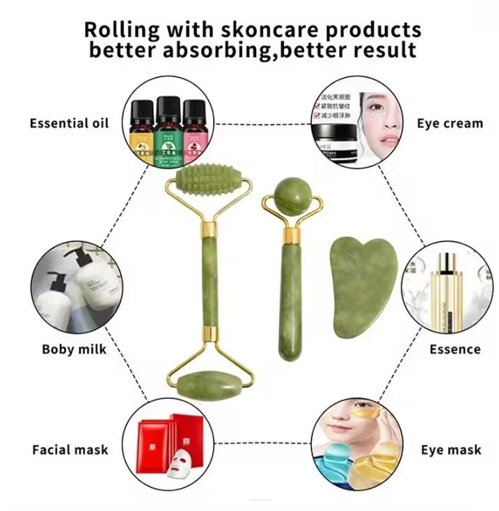 Natürlicher Jade-Roller-Massagegerät für Gesichtsroller, Facelifting, Anti-Falten, Gua Sha Jadestein-Gesichtsmassagegerät, Schönheits-Hautpflege-Werkzeug