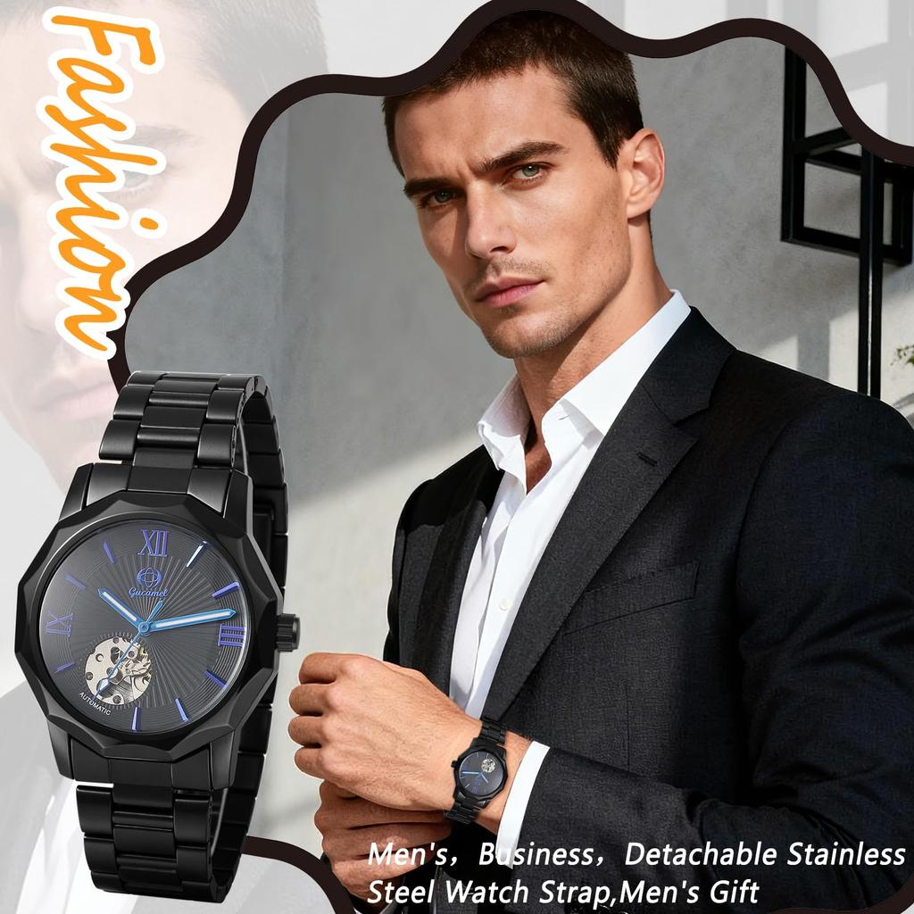 Automatic Business Watch for Luminous Stainless Perfect for Day Black Men Steel, Classic, Stylish, Fashionable, Cool, Students, Gifts, Anniversaries,