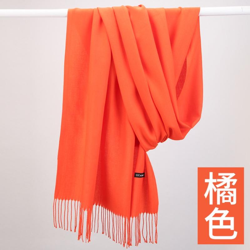 Autumn and winter new cashmere scarf women's thickened fringed warm pulled solid color bright red scarf shawl