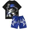 Men's 2 Piece Outfits Y2K Graphic Short Sleeve T Shirt and Drawstring Waist Shorts Set