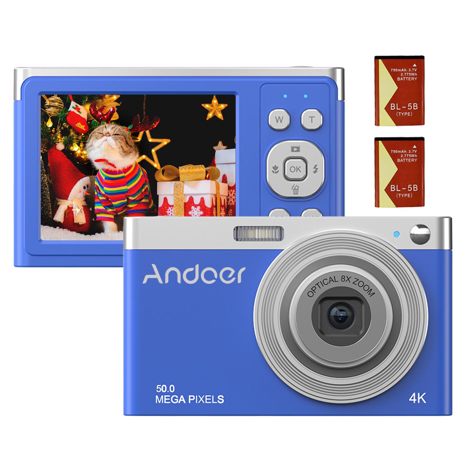 Andoer Draagbare 4K Digitale Camera Videocamera 50MP 2,88 Inch IPS Scherm Autofocus 16x Zoom(8X blauw