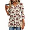 Women's Casual Christmas Print V-Neck Three-Quarter Sleeve Shirt