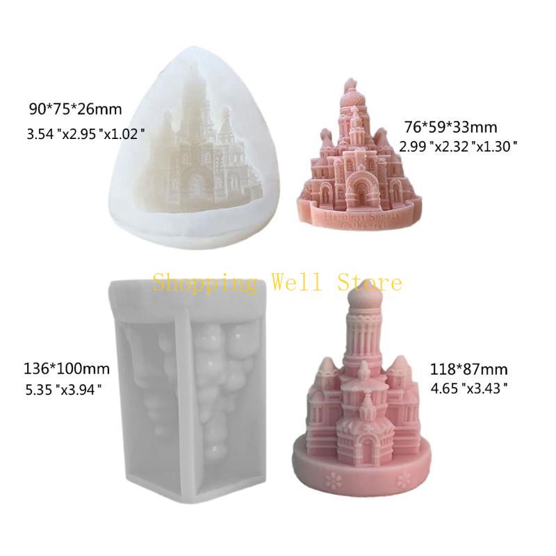 KX4B Castle Resins Mould DIY Soap Molds Church Silicone Molds Home Decorations