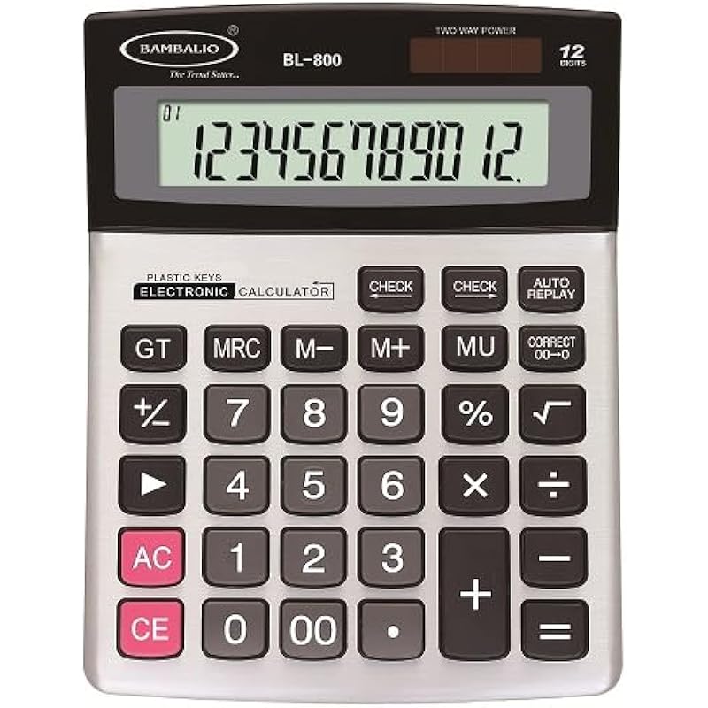 Bambalio 12 Digits Bl-800 Big Display & Metallic Panel 3 Years Warranty Electronic Calculator, Silver, Medium Size