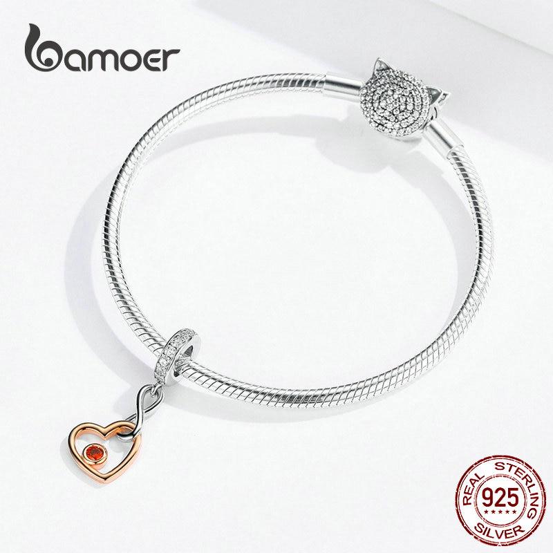 BAMOER Heart Infinity Love Pendant Charm for European Bracelet & Bangle Rose Gold Color