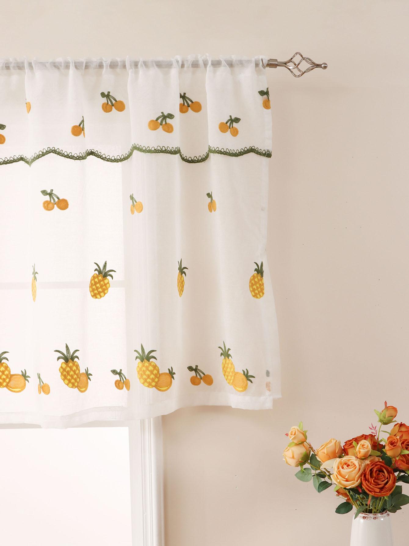 

Rustic Yellow Pineapple Embroidery Window Curtain Sheers Small Size for Living Room Bedroom Kitchen Decor Thin Short Curtain 250x107cm жёлтый