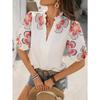 Spring and Summer New Fashionable V-neck Long-sleeved High-neck Embroidered T-shirt Top