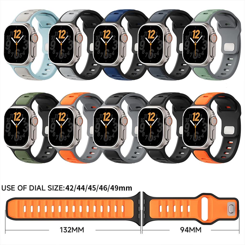 Sports Two Tone Silicone Strap for Apple Watch Band Ultra 2 49mm 46mm 42 44 45mm Wristband for Iwatch Series 10 9 8 7 6 SE 5 4 3