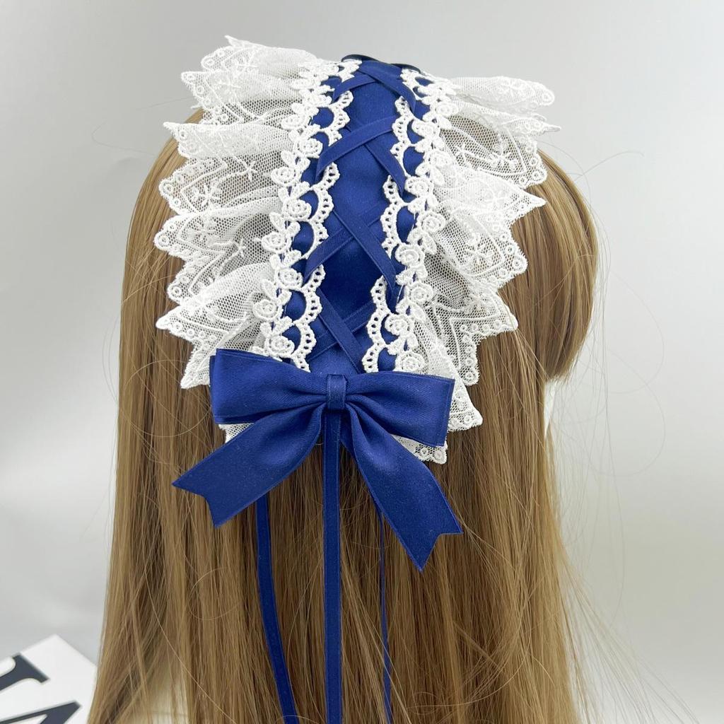 Gothic Lolita Spitzen Schleifen Stirnband - Schwarz Rot Dienstmädchen Haaraccessoire