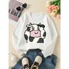 Crewneck Sweatshirt for Girls Featuring a Cow Print Design with Spots And a Smile, Machine Washable, Suitable for Spring And Autumn, Ideal for Sports