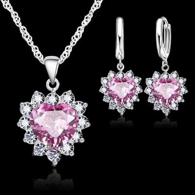 Top Sale Wding Engagement Anniversary Gift Jewelry Sets Heart Pendant Hoop Earrings for Women Girls