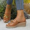 Fashion Plus Size 2025 New Summer Platform Women’s Slippers Hot Sale Casual Wedges Metal Decoration Sandals for Outdoor Daily Slippers