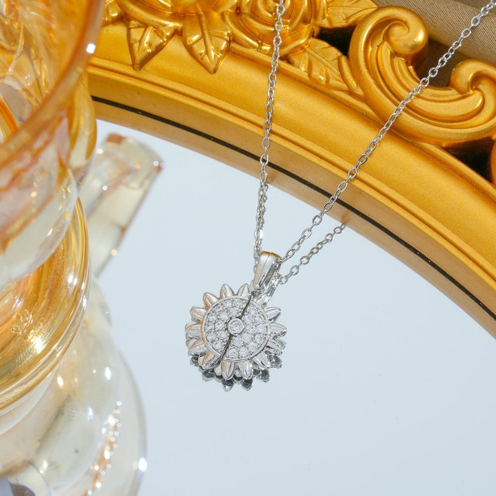 Plant Female Crystal White Zircon Stone Sunflower Pendant Necklace Vintage Gold Silver Color Wedding Jewelry For Women