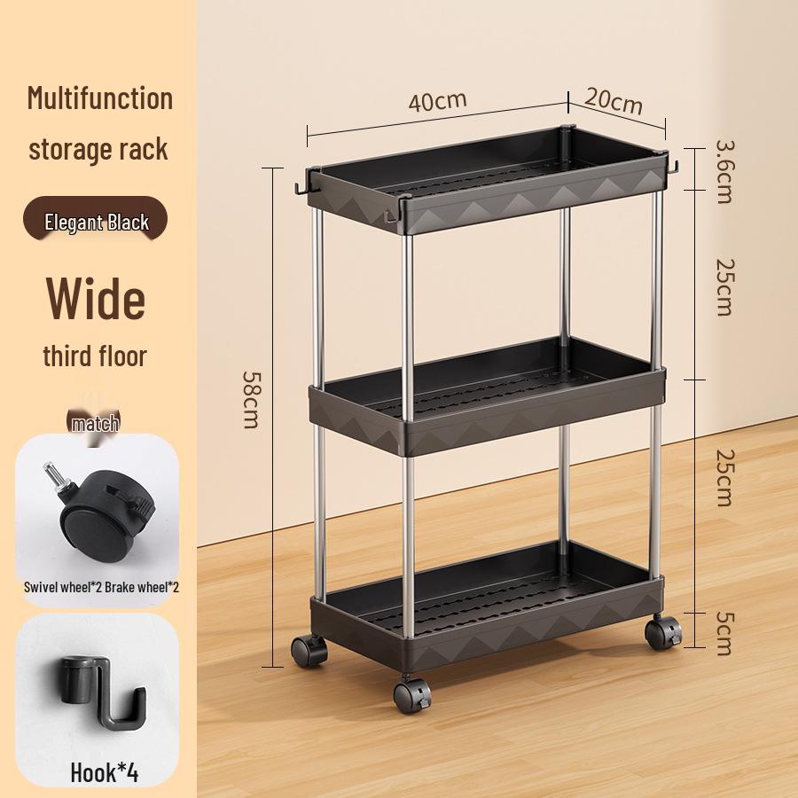 Compact Multi-Layer Mobile Storage Rack for Kitchen, Bathroom, Living Room, Bedroom - Floor-Standing, Narrow Design Trolley Shelf.