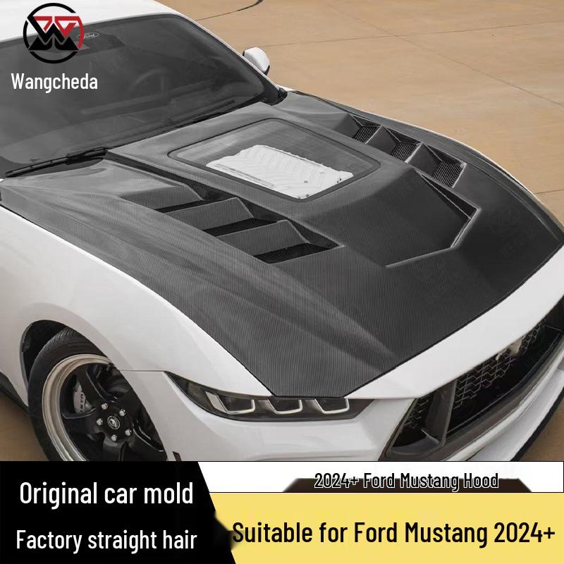 Ford Mustang 24+ Carbon Fiber Hood: Transparent Style Engine Cover Upgrade