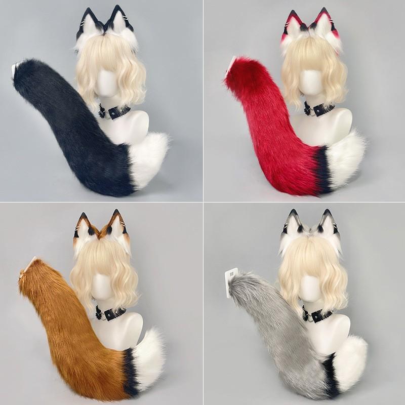 Fox Ears Headband Tail Set Cosplay Anime Convention Sweet Cool Style Plush Costume Accessory