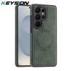 KEYSION Retro PU Leather Case for MagSafe for Samsung Galaxy S25 S26 Ultra 5G S26+ S25 FE Magnetic Shockproof Phone Cover