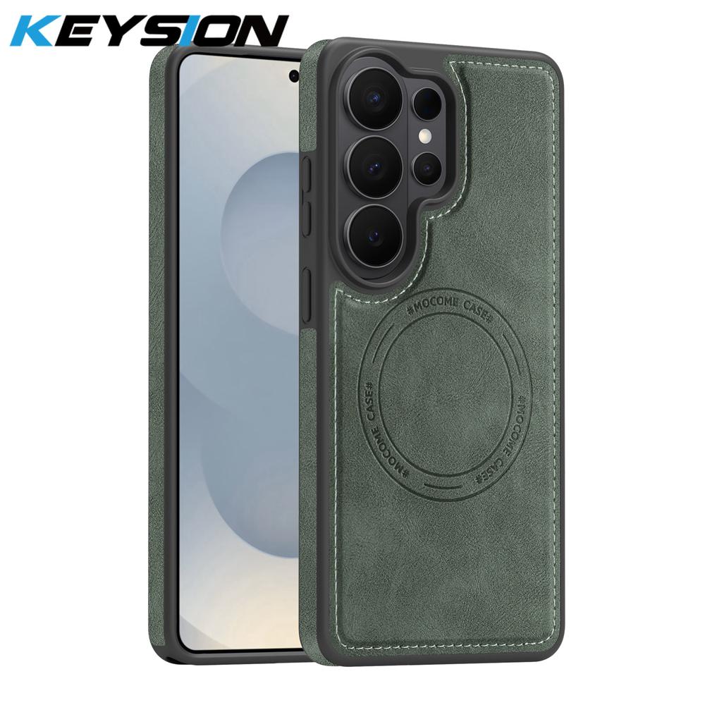 KEYSION Retro PU Leather Case for MagSafe for Samsung Galaxy S25 S26 Ultra 5G S26+ S25 FE Magnetic Shockproof Phone Cover