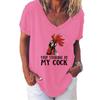 Fashion Spring  Rooster Print Blouses Short Sleeved V-Neck T Shirts Casual