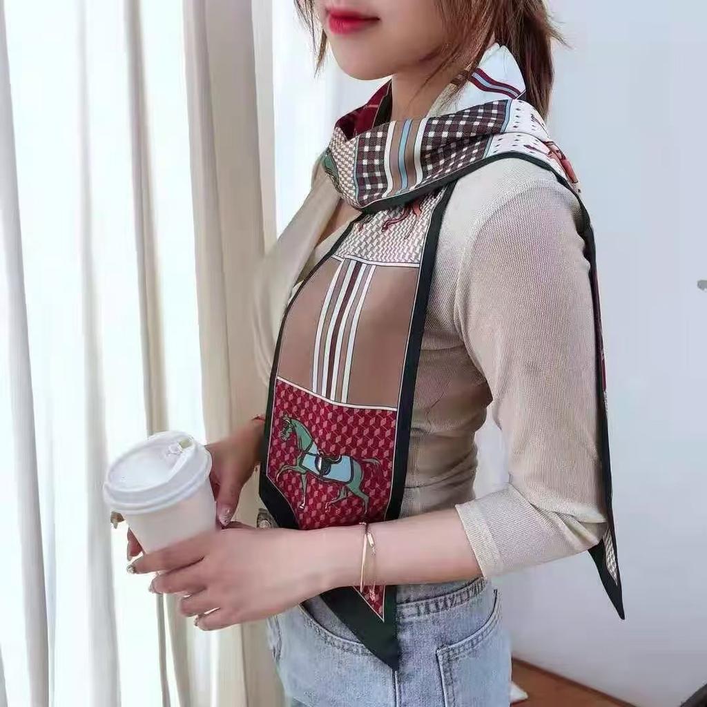 Fashion Print Hair Ribbon Scarf Women Neck Tie Bag Scarfs Satin Silk Skinny Headscarves Ladies Foulard Floral Bands New