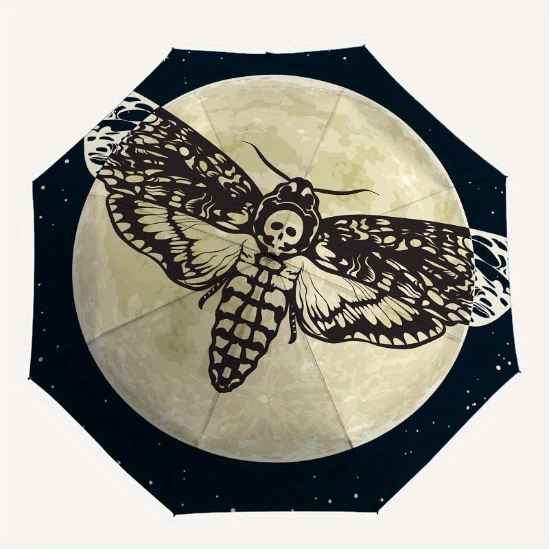 "Moonlit Moth: Mystical Nighttime Insect Art Print" Umbrella, Cute Umbrella with Cute Design, Portable 3-Fold Compact Umbrella for Men & Women, Valent