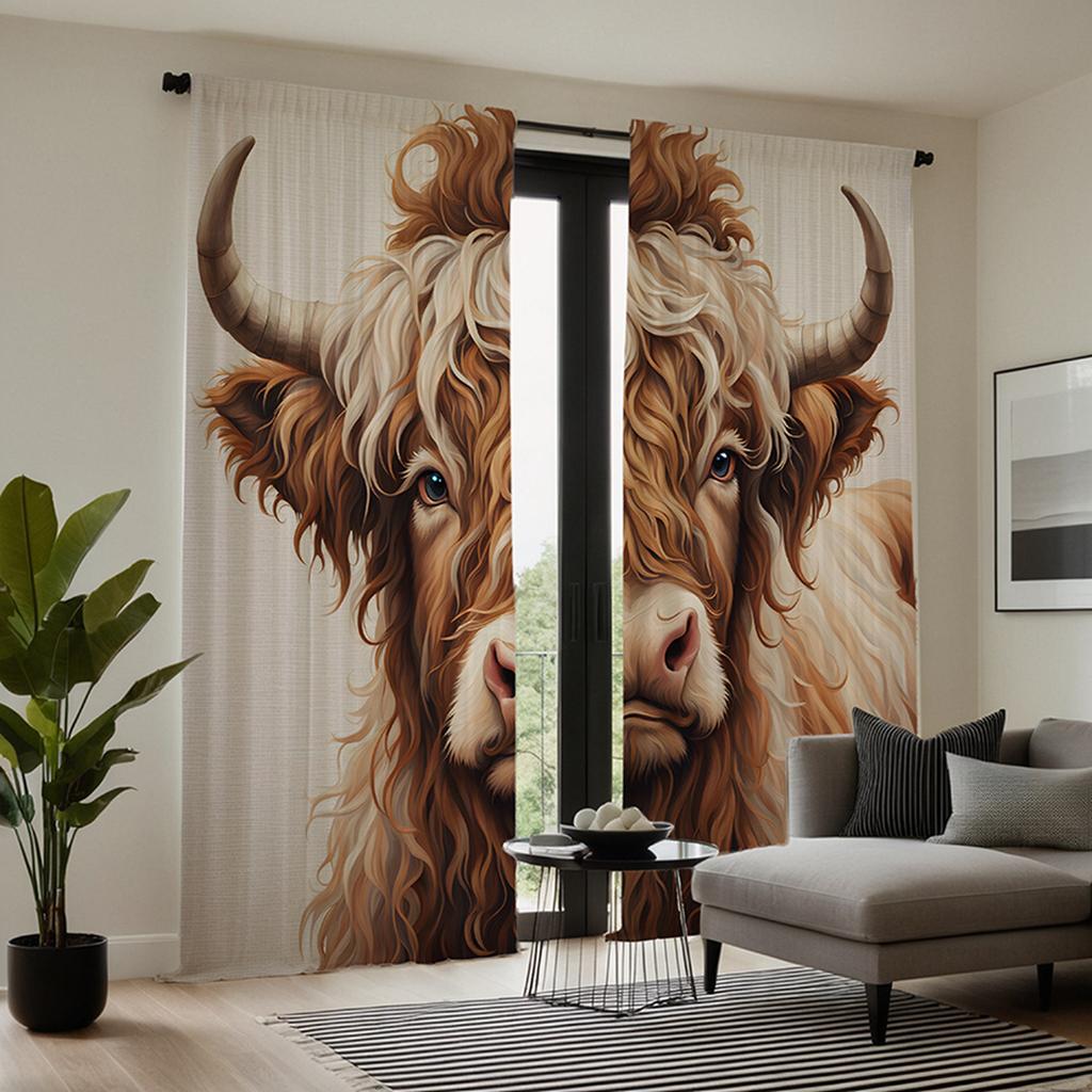 2pcs HD prairie yak decorative curtain Yellow tie digital printed curtain Home decoration style Decoration living room bedroo