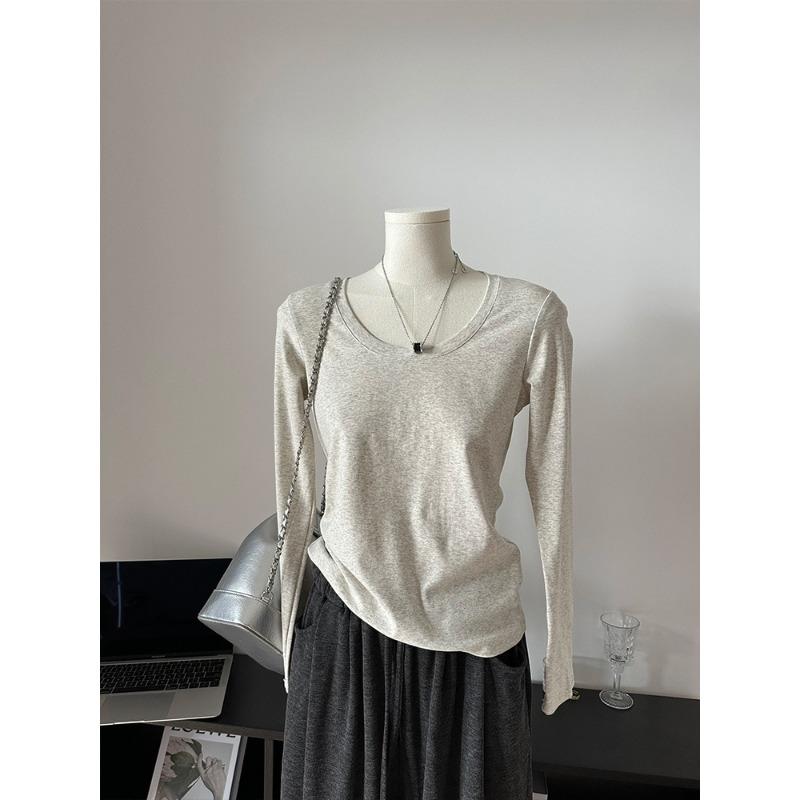 Basic collar, shoulder slim-fitting bottoming shirt, women's spring simple inner top, white long-sleeved shirt